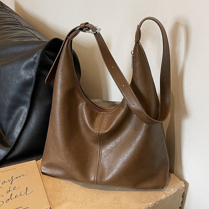 Leather Plain Bag Tote Faux