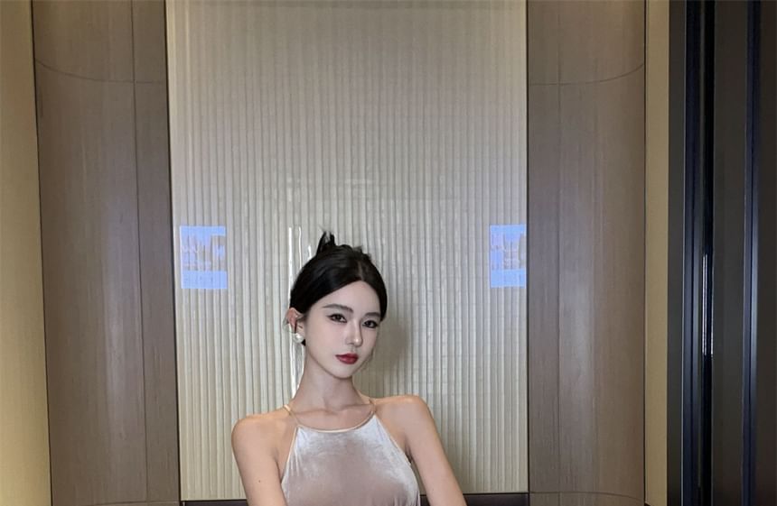 Maxi Dress Velvet A-Line Neck Halter