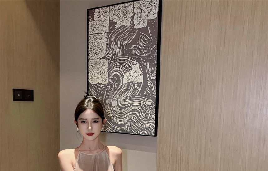 Maxi Dress Velvet A-Line Neck Halter