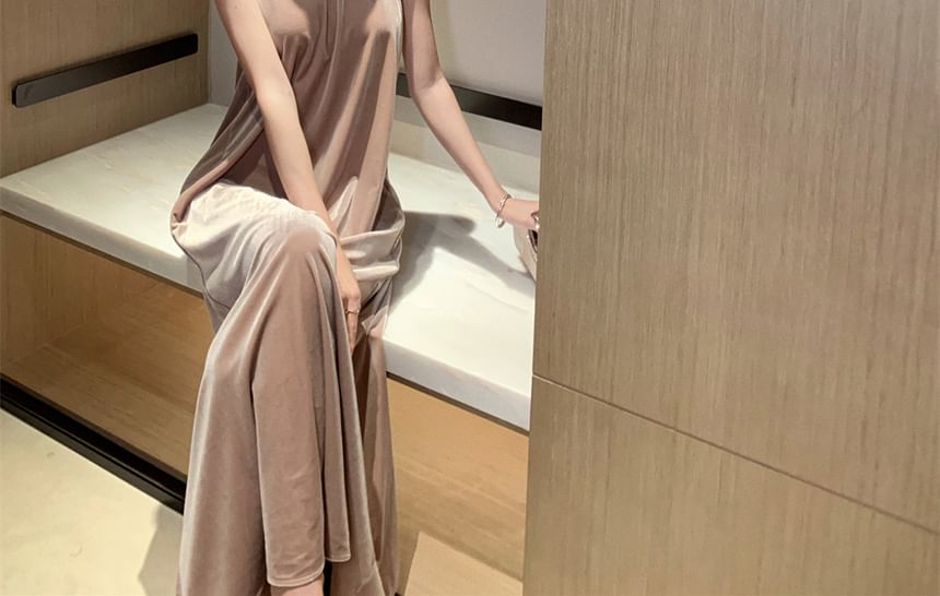 Maxi Dress Velvet A-Line Neck Halter