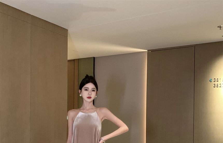 Maxi Dress Velvet A-Line Neck Halter