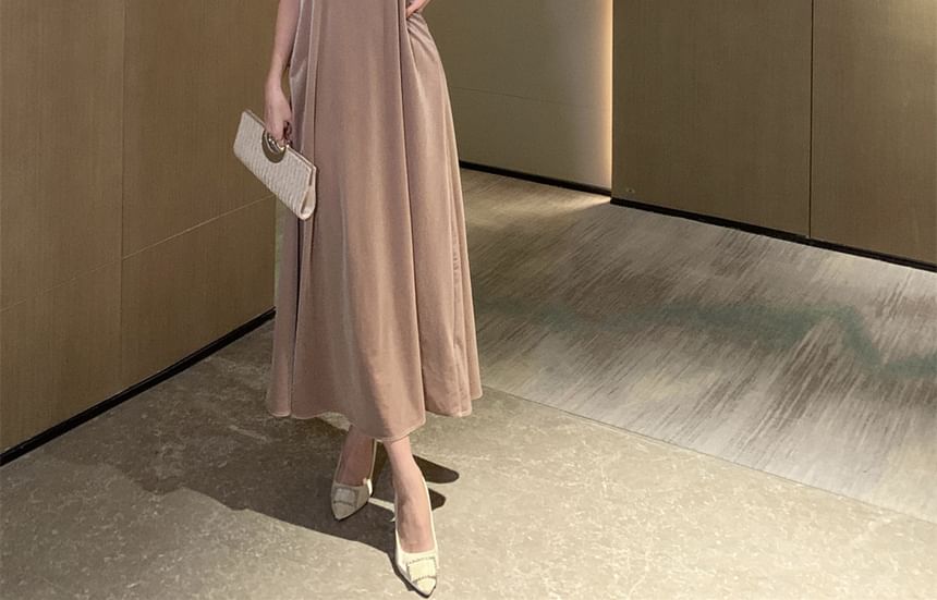 Maxi Dress Velvet A-Line Neck Halter