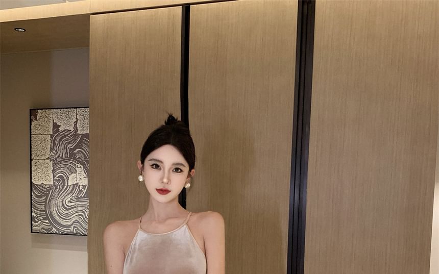 Maxi Dress Velvet A-Line Neck Halter