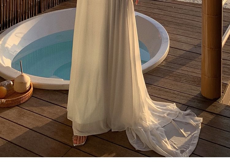 Maxi Dress Neckline A-Line Spaghetti Sweetheart Plain Strap