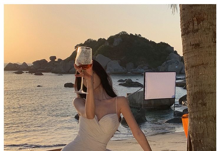 Maxi Dress Neckline A-Line Spaghetti Sweetheart Plain Strap