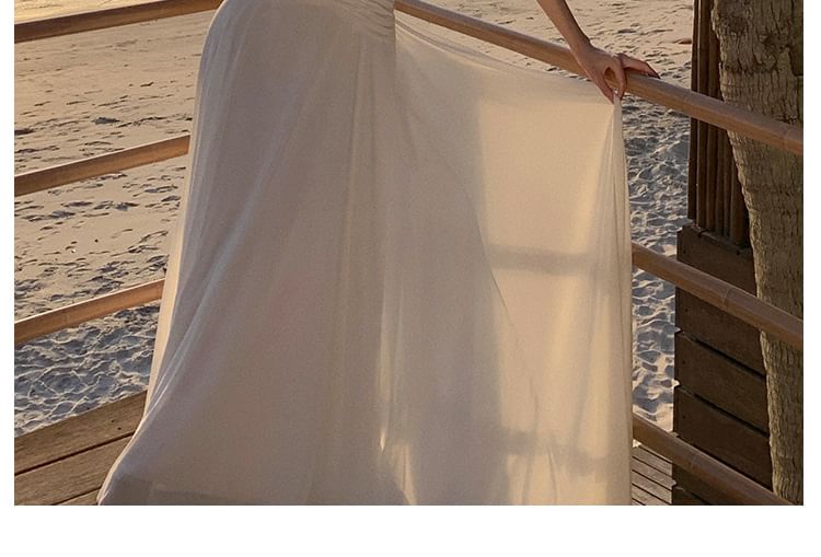 Maxi Dress Neckline A-Line Spaghetti Sweetheart Plain Strap