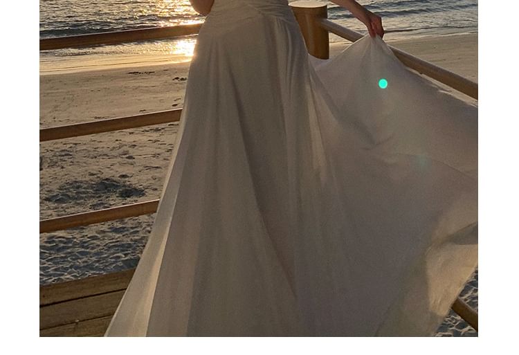 Maxi Dress Neckline A-Line Spaghetti Sweetheart Plain Strap