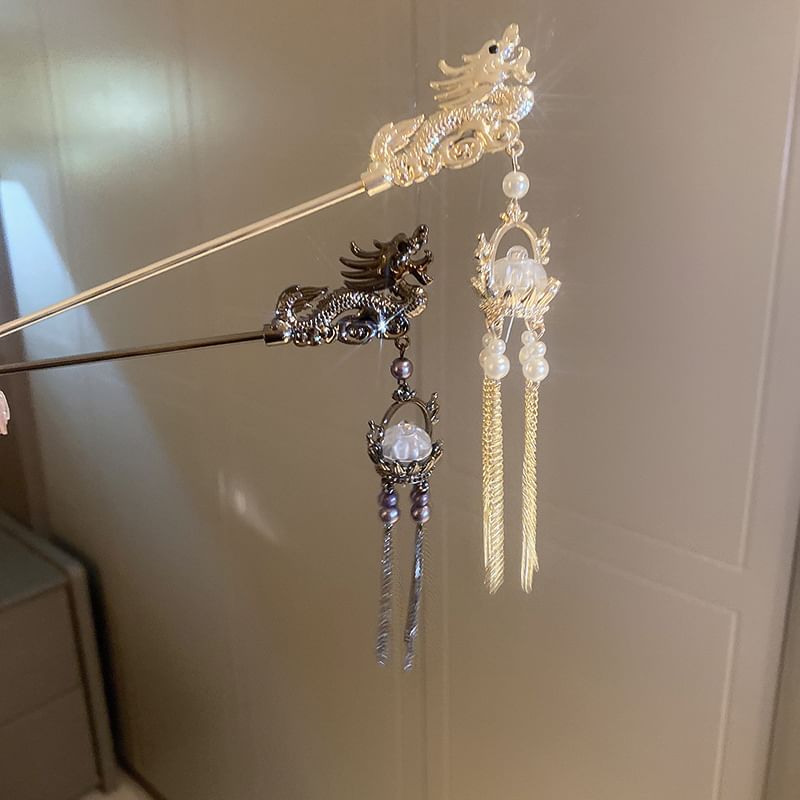 Pearl Faux Dragon Hair Stick Fringed