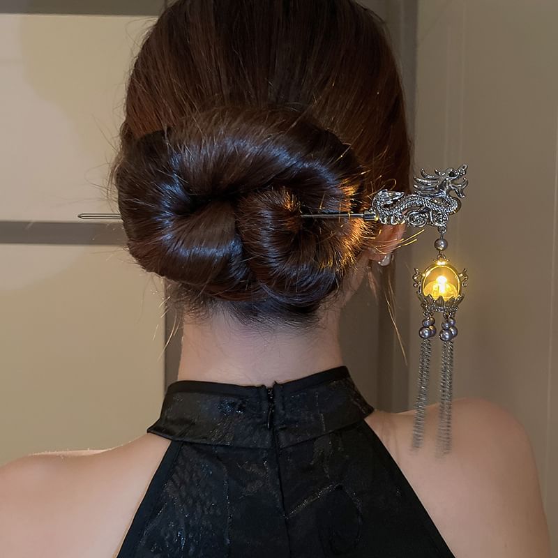 Pearl Faux Dragon Hair Stick Fringed