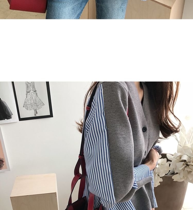 V-Neck Striped Panel Cardigan