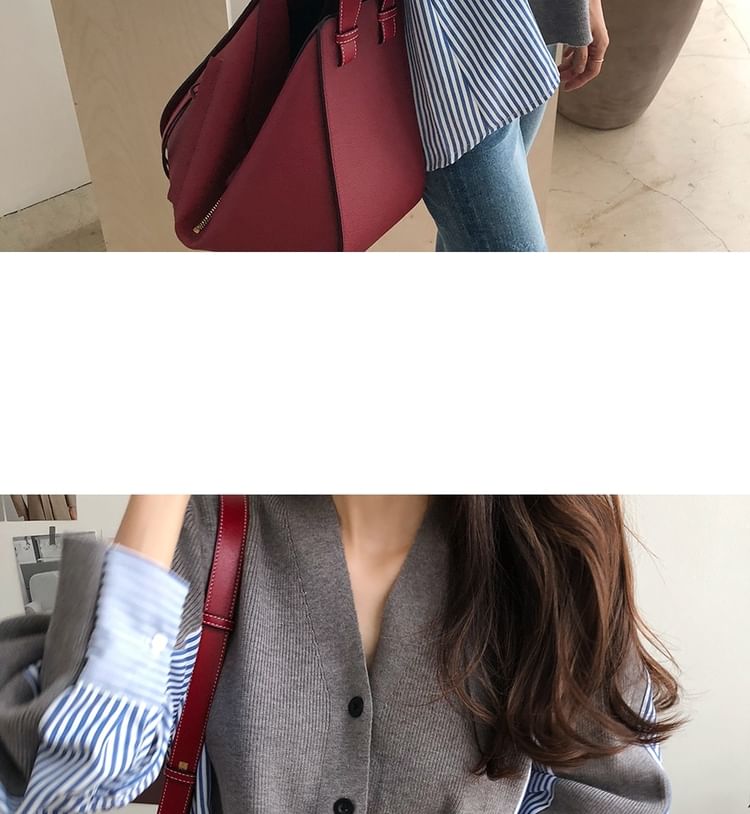 V-Neck Striped Panel Cardigan