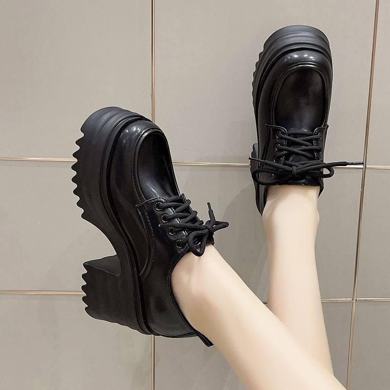 Lace-Up Platform Derby Shoes Chunky Heel