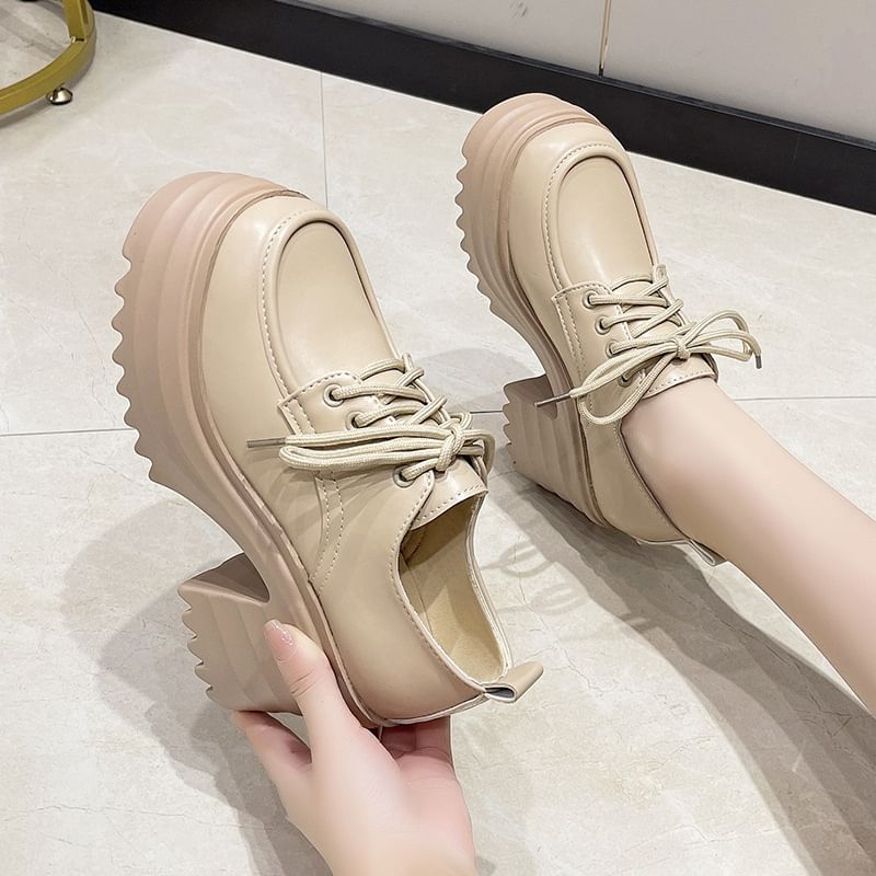 Lace-Up Platform Derby Shoes Chunky Heel