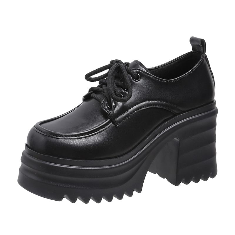 Lace-Up Platform Derby Shoes Chunky Heel