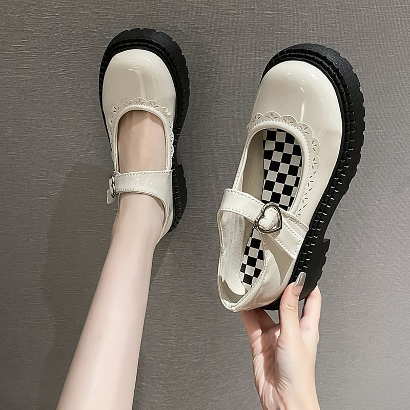 Mary Jane Heart Platform Shoes Buckled