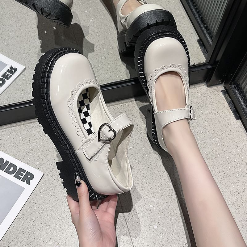 Mary Jane Heart Platform Shoes Buckled