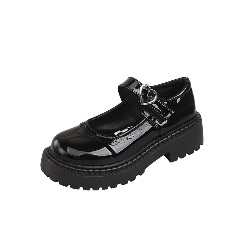 Mary Jane Heart Platform Shoes Buckled