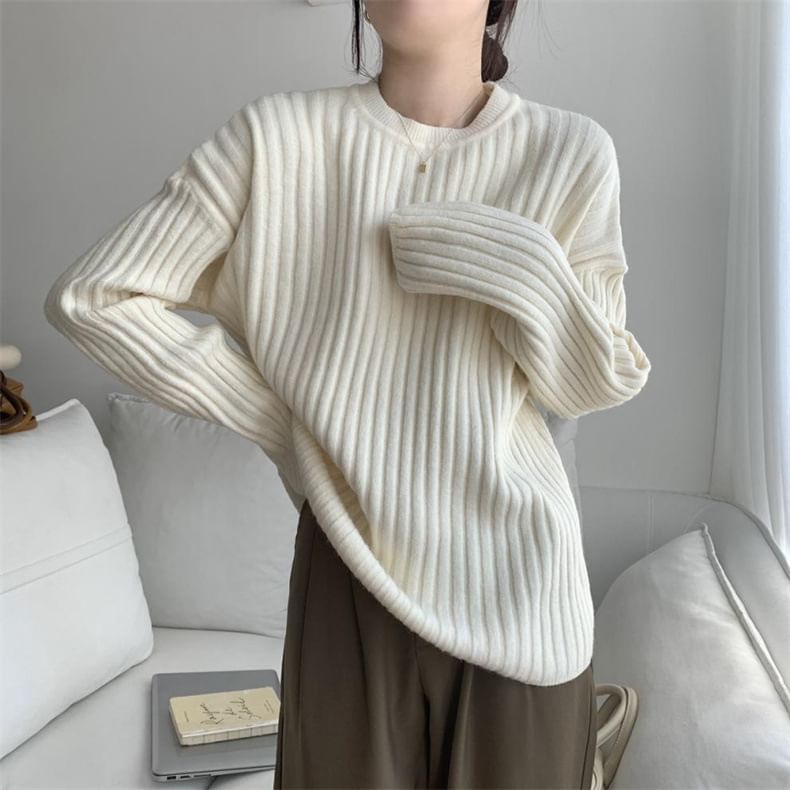 Neck Sweater Crew Plain Ribbed