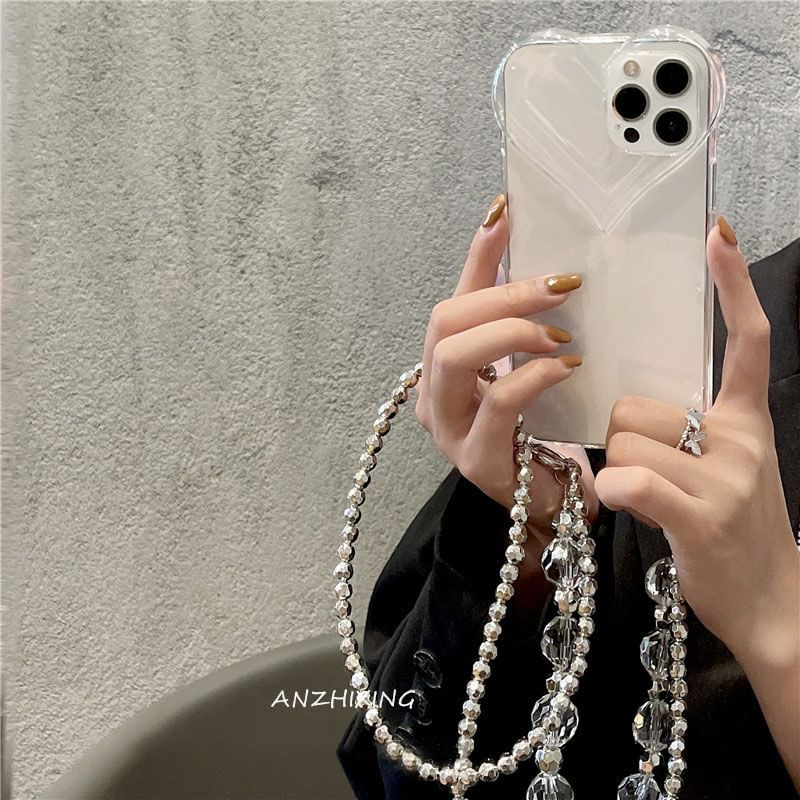 Transparent Phone Case Faux Heart Crystal Chain