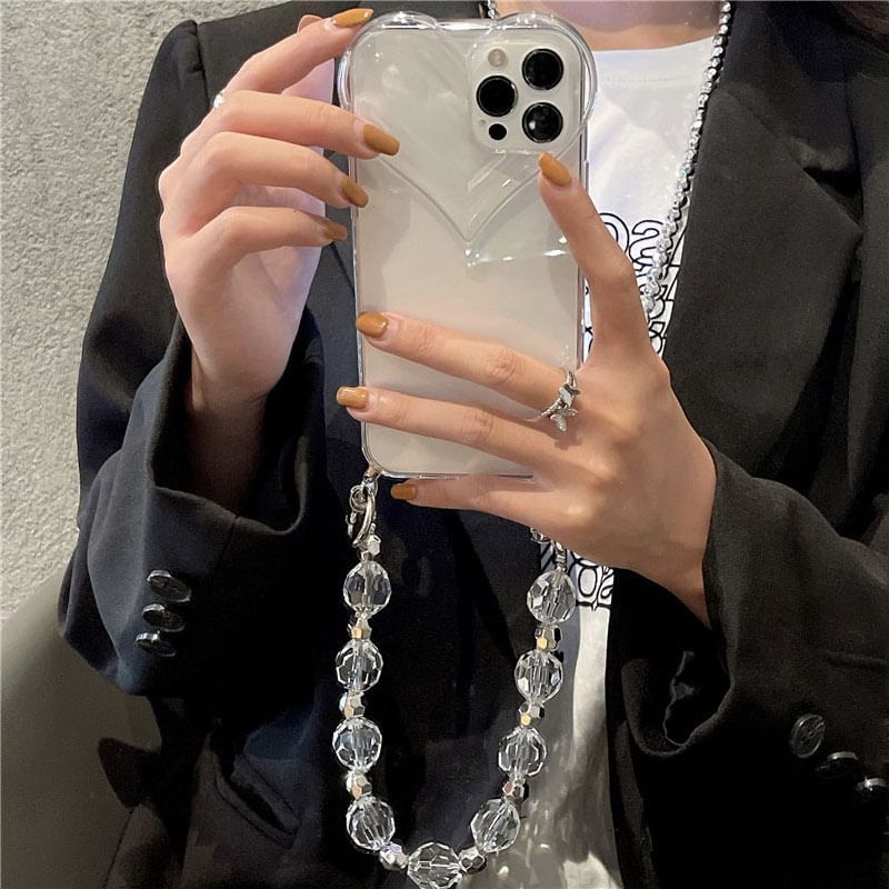 Transparent Phone Case Faux Heart Crystal Chain