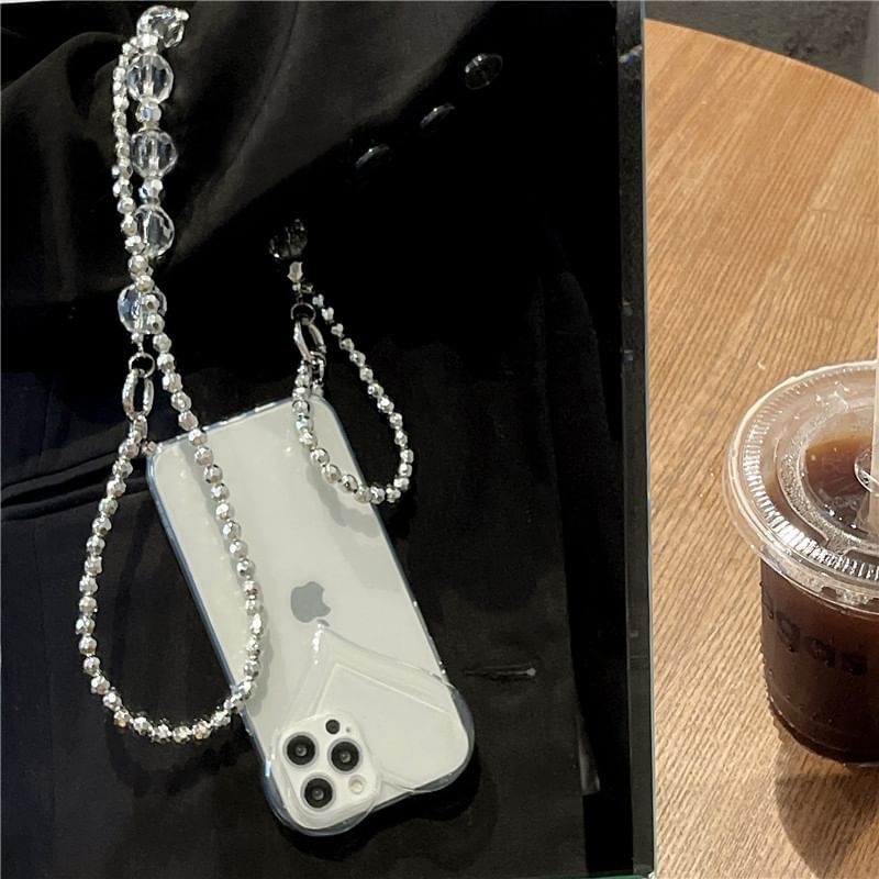Transparent Phone Case Faux Heart Crystal Chain