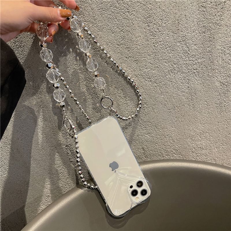 Transparent Phone Case Faux Heart Crystal Chain