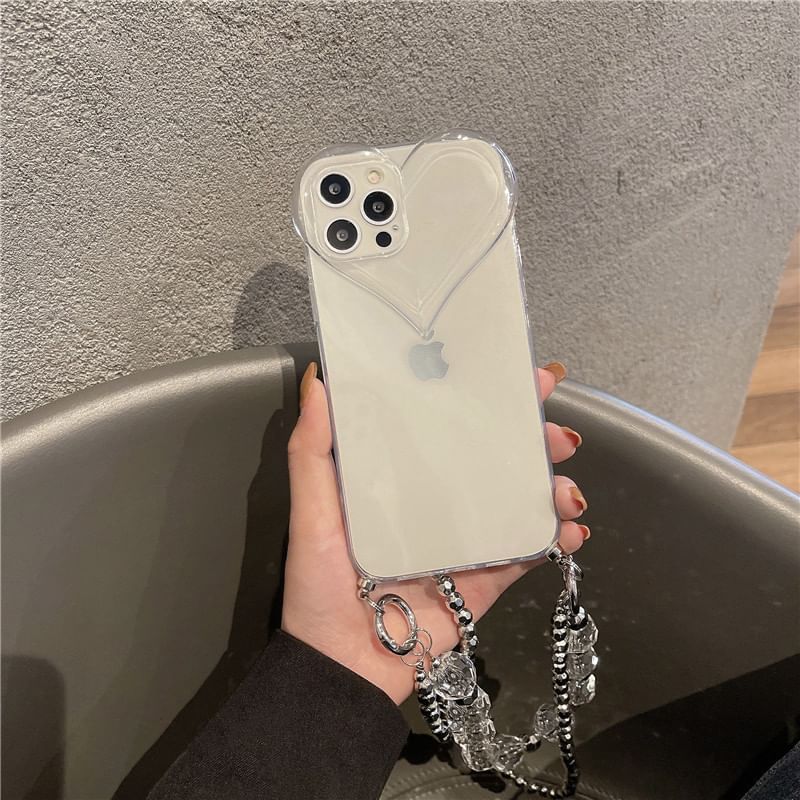 Transparent Phone Case Faux Heart Crystal Chain