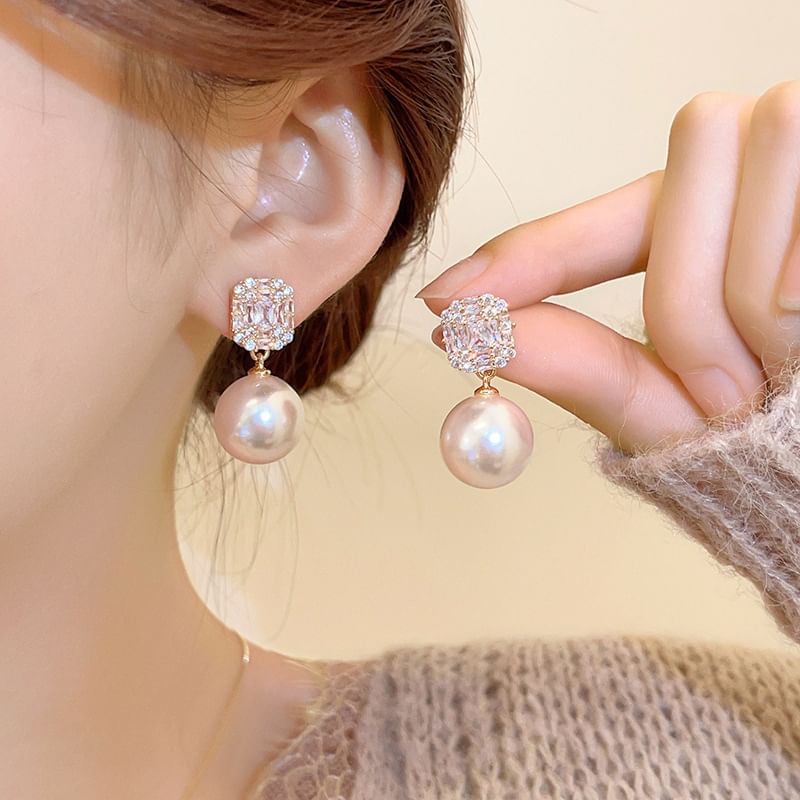 Earring Pearl Rhinestone Drop Faux