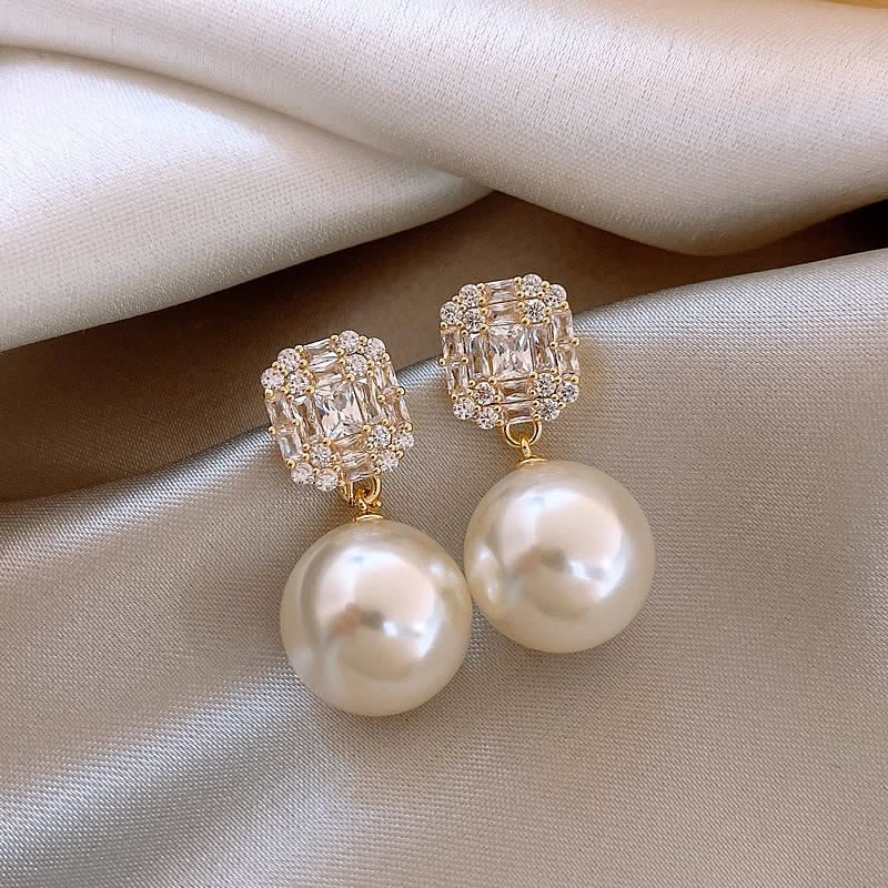 Earring Pearl Rhinestone Drop Faux