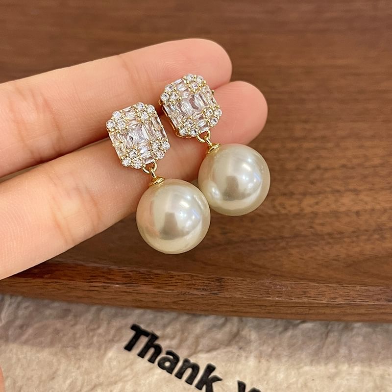 Earring Pearl Rhinestone Drop Faux
