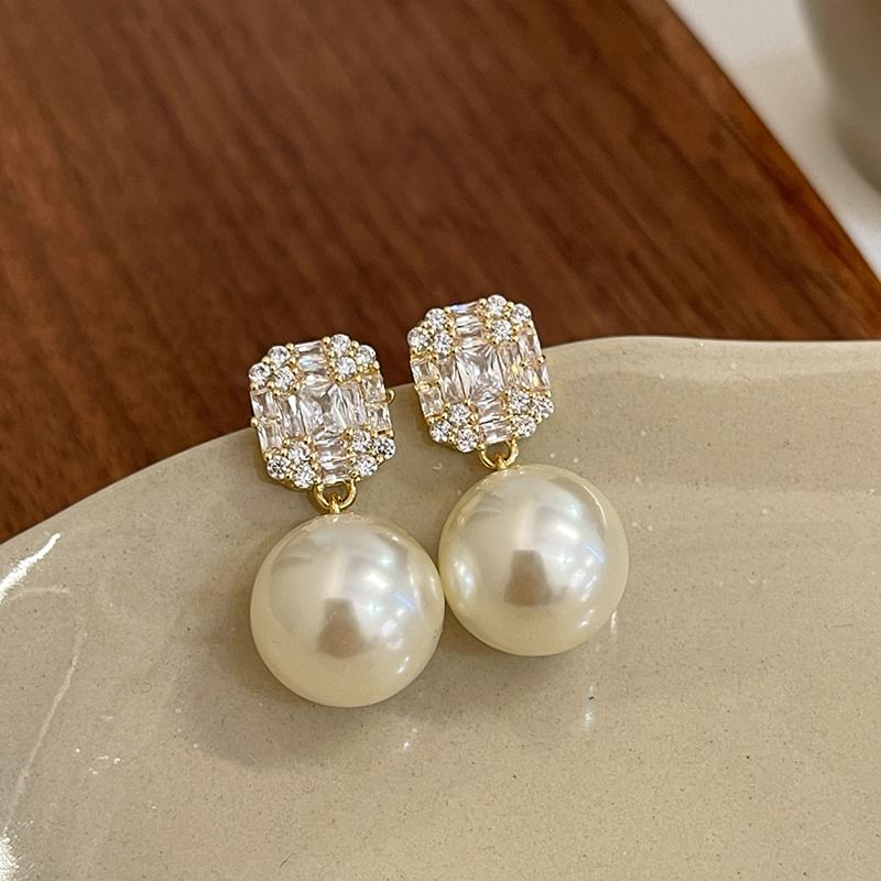 Earring Pearl Rhinestone Drop Faux