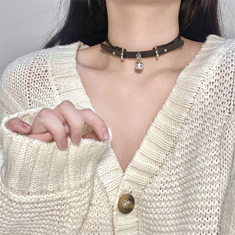 Choker Bell Leather Faux Pendant