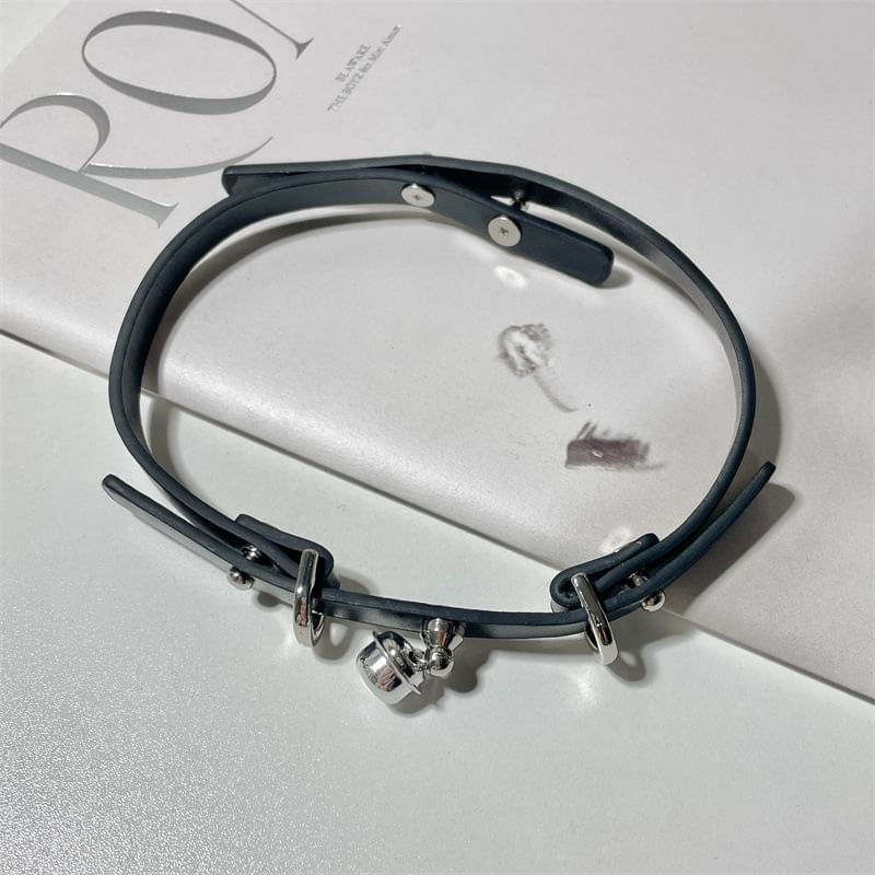 Choker Bell Leather Faux Pendant