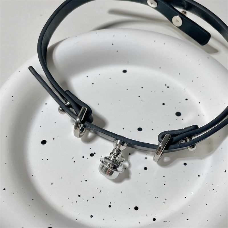 Choker Bell Leather Faux Pendant