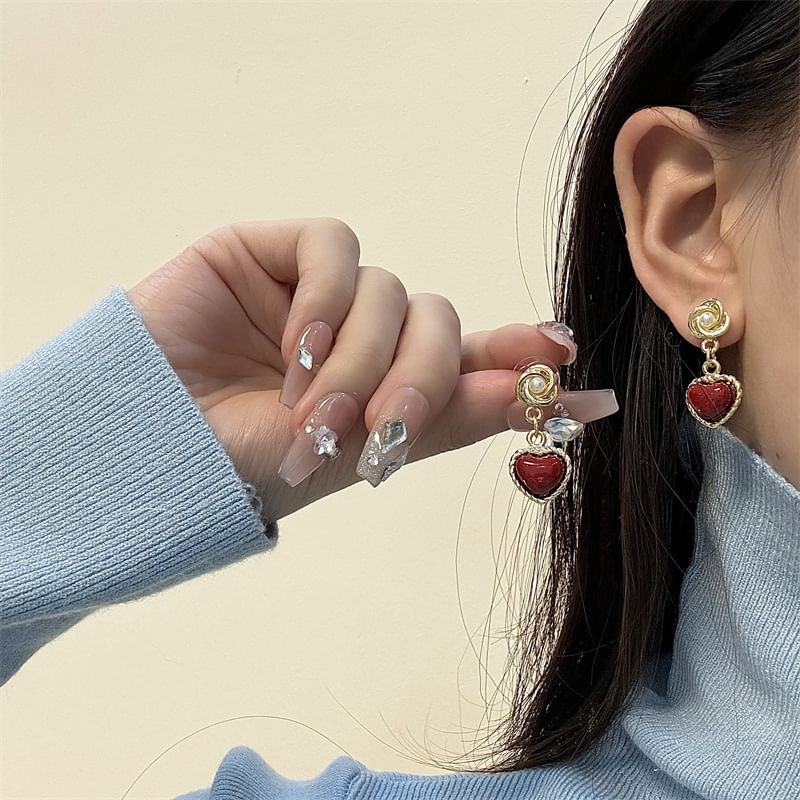 Heart Earring Faux Drop Pearl