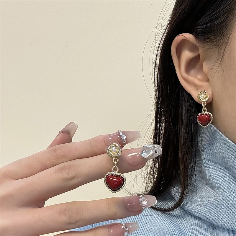 Heart Earring Faux Drop Pearl