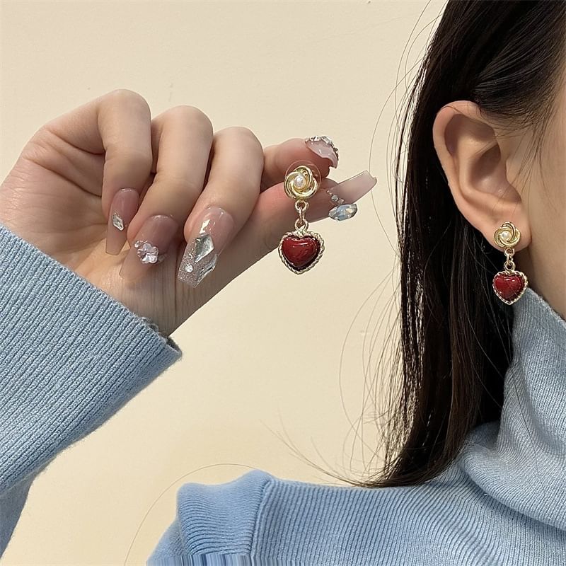 Heart Earring Faux Drop Pearl