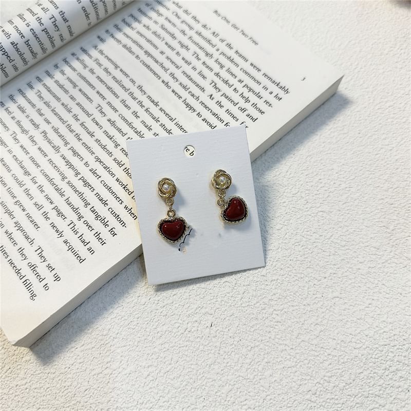 Heart Earring Faux Drop Pearl