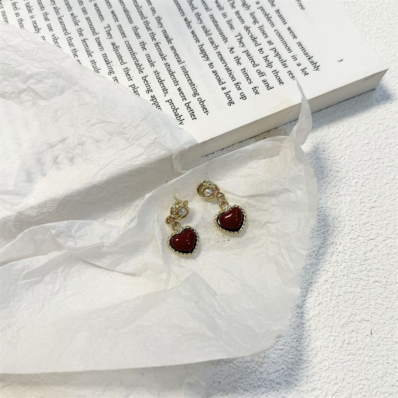 Heart Earring Faux Drop Pearl