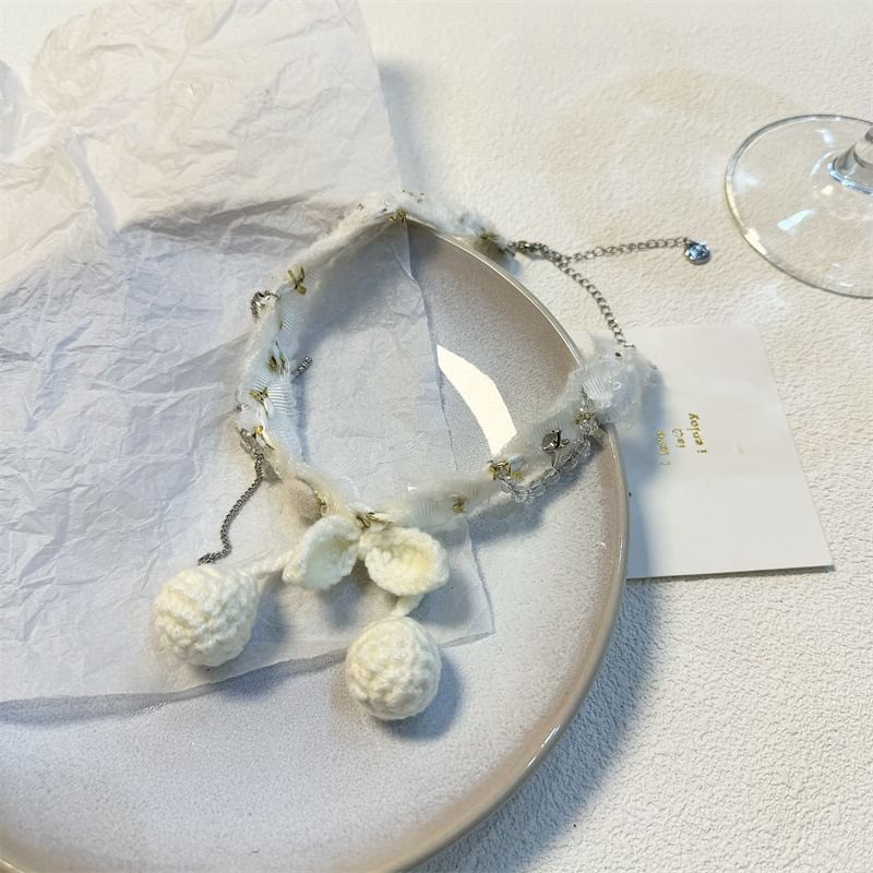 Fabric Bead Cherry Choker Fringed