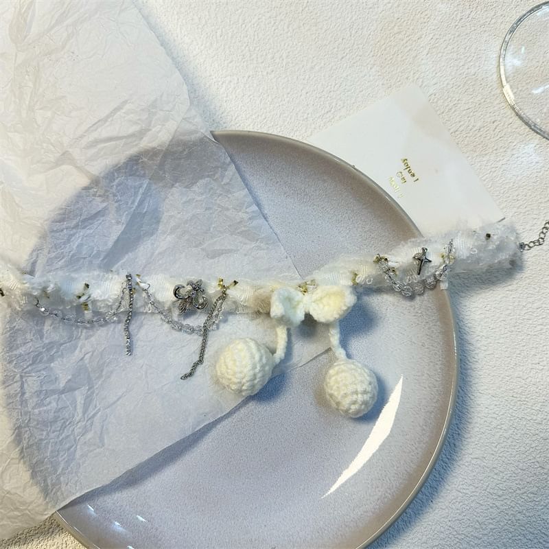 Fabric Bead Cherry Choker Fringed