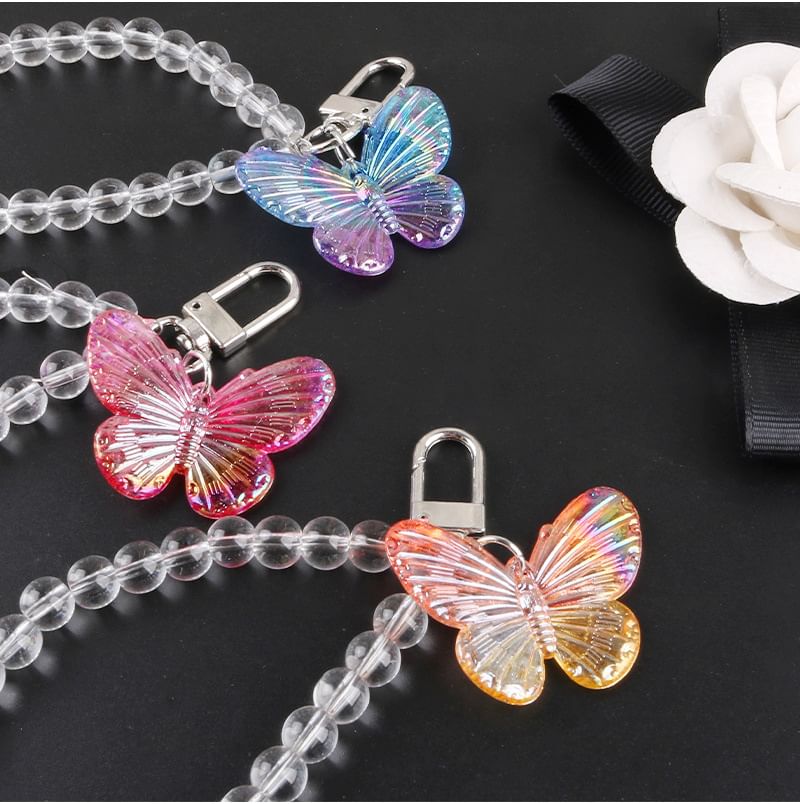 Butterfly Acrylic Bead Bag Charm Keyring