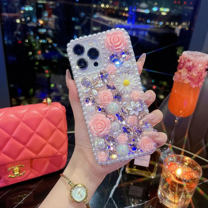 Case Rhinestone Floral Phone