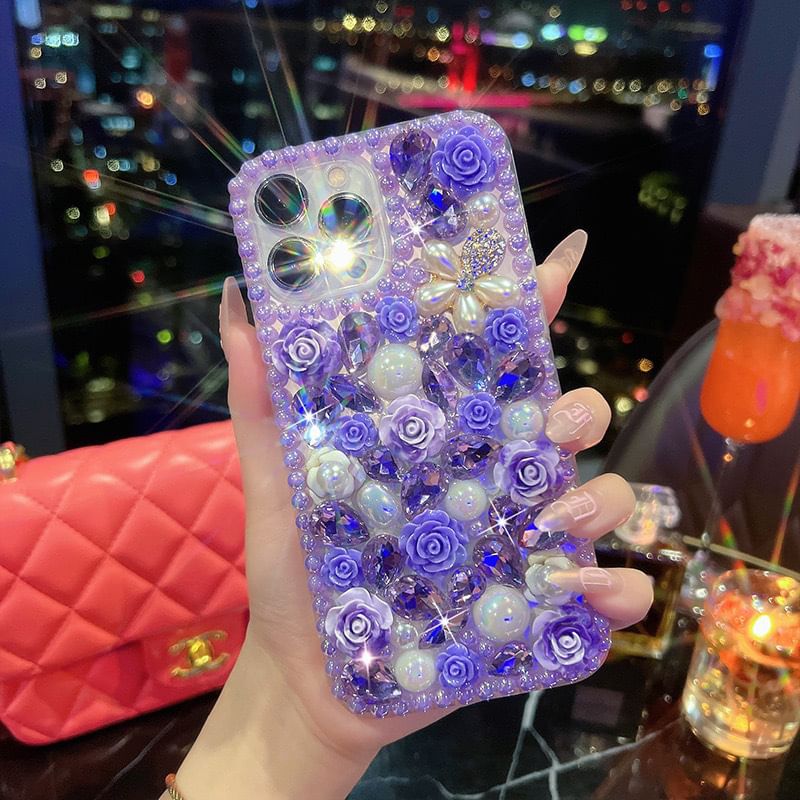 Case Rhinestone Floral Phone