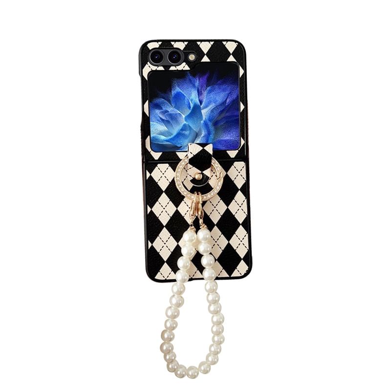 Phone Strap Pearl Faux Argyle Case