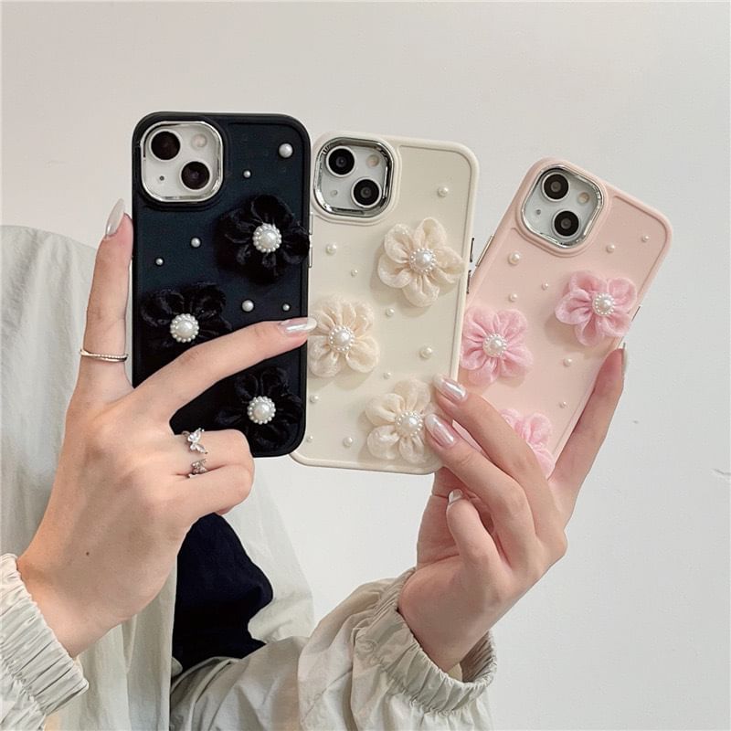 Phone Lace Pearl Case Faux Floral