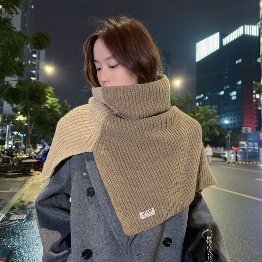 Turtleneck Two Tone Slit Knit Shawl