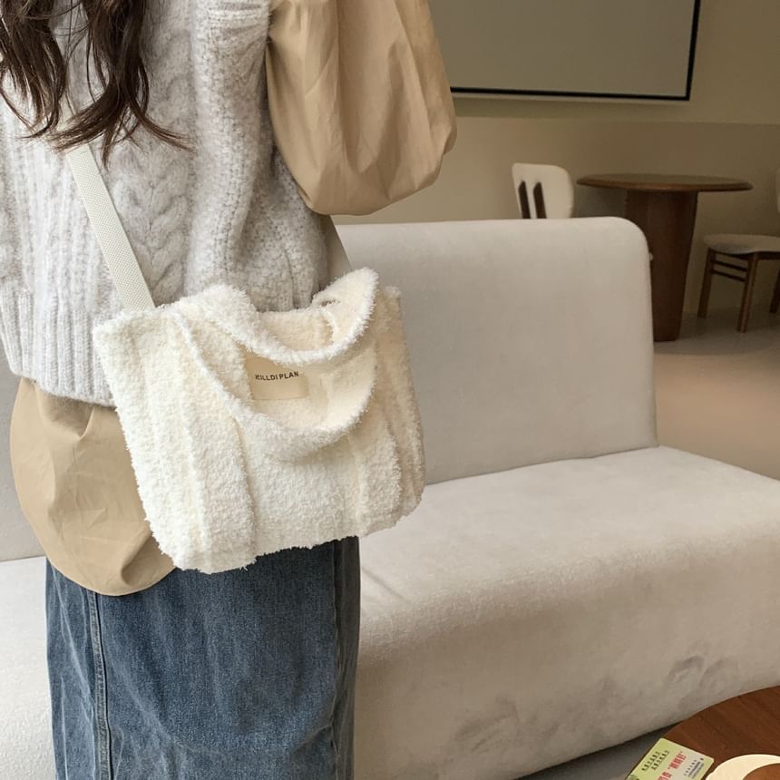 Plain Fleece Crossbody Tote Bag