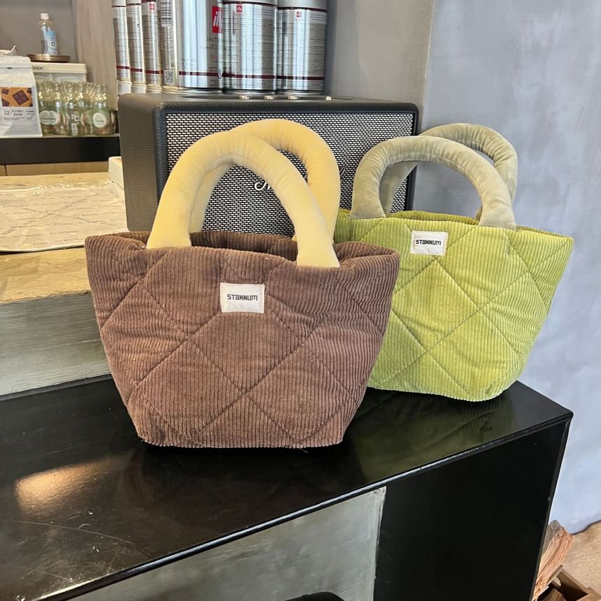 Small Bag Tone Two Tote Quilted Corduroy