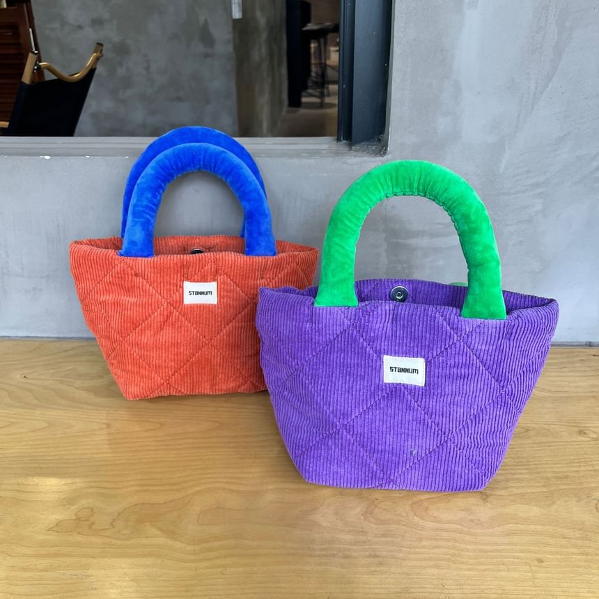 Small Bag Tone Two Tote Quilted Corduroy